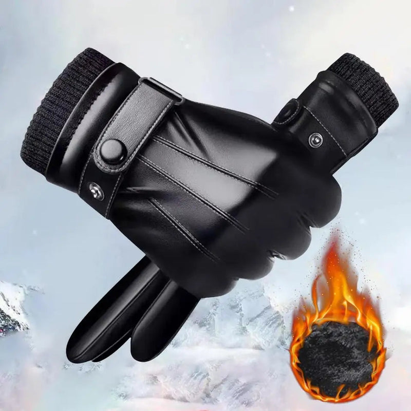 Warm Winter Leather Gloves Men's Windproof Thermal Gloves