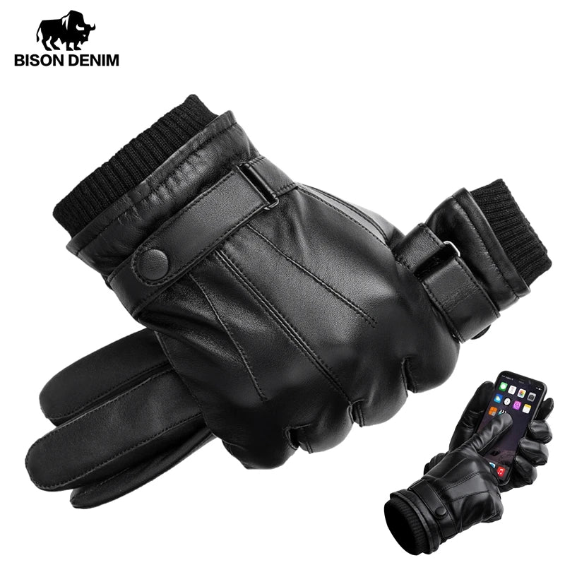 Warm Winter Leather Gloves Men's Windproof Thermal Gloves