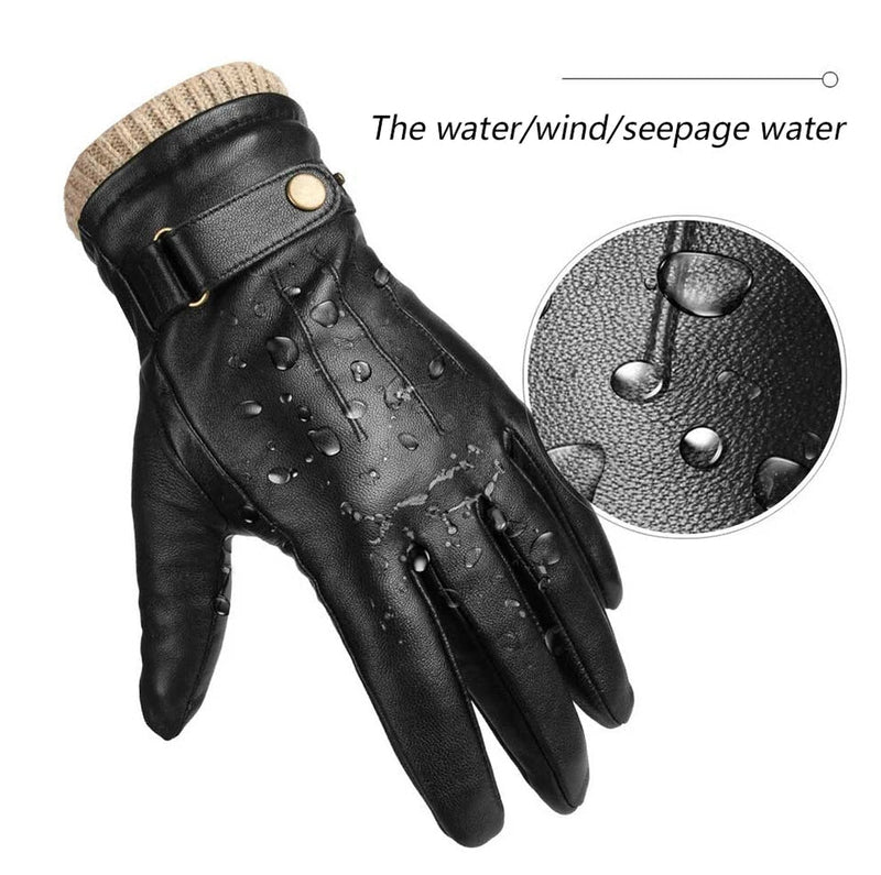 Warm Winter Leather Gloves Men's Windproof Thermal Gloves
