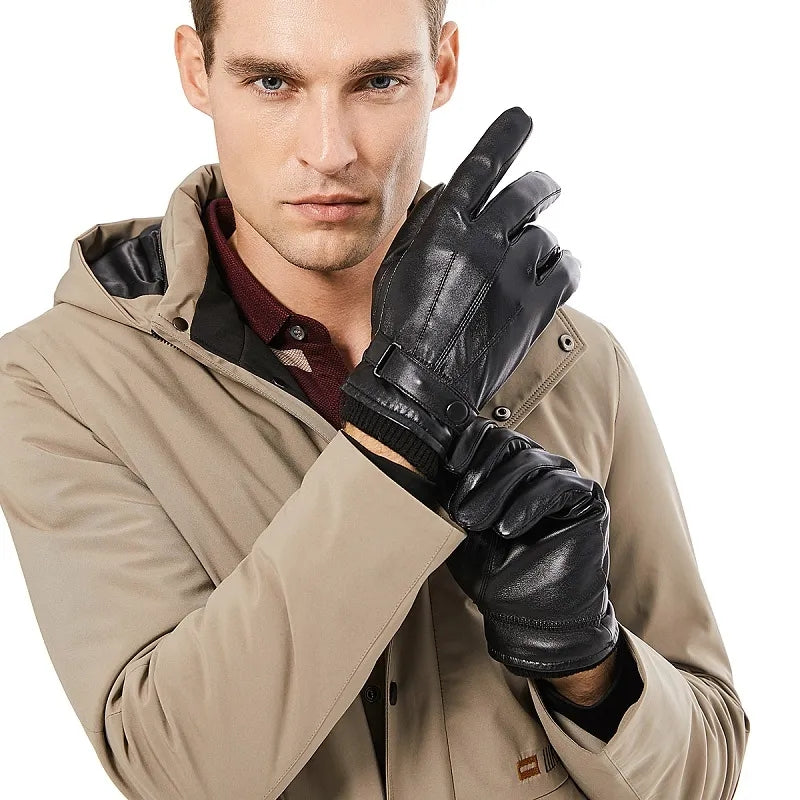 Warm Winter Leather Gloves Men's Windproof Thermal Gloves