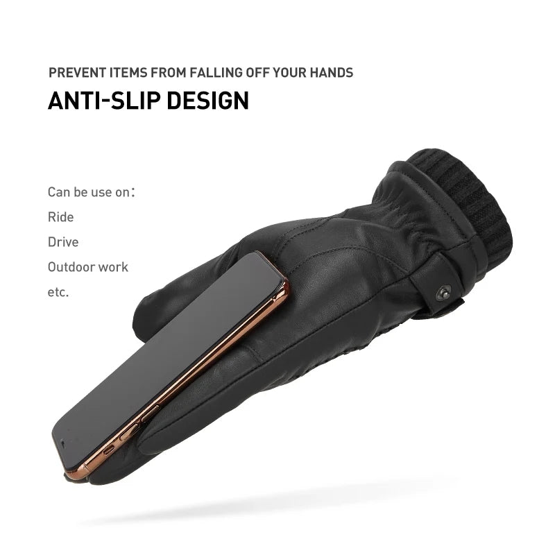 Warm Winter Leather Gloves Men's Windproof Thermal Gloves