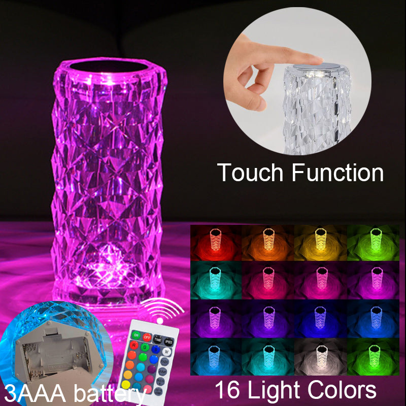 Crystal Diamond Table Lamp 16 Colors Rose Rays