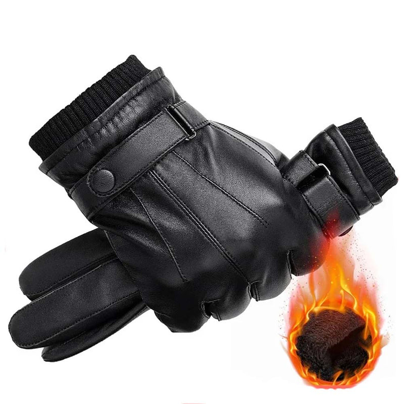 Warm Winter Leather Gloves Men's Windproof Thermal Gloves