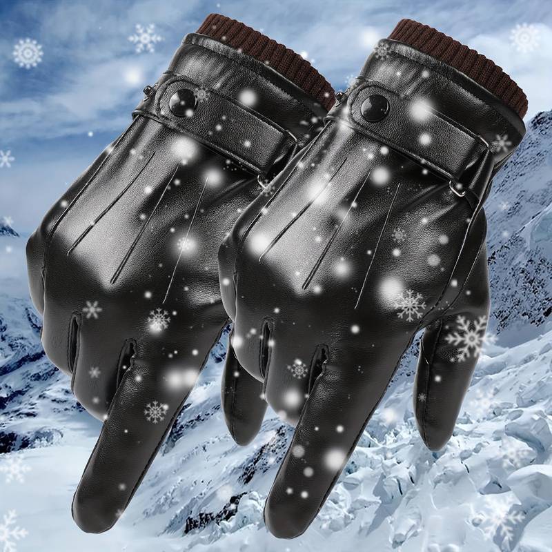 Warm Winter Leather Gloves Men's Windproof Thermal Gloves