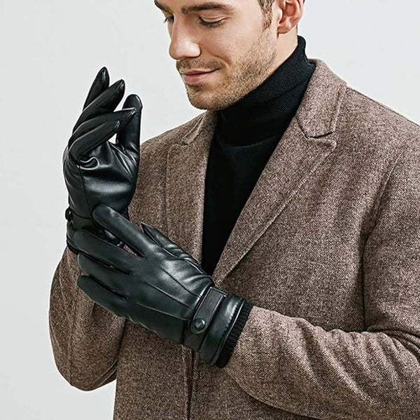 Warm Winter Leather Gloves Men's Windproof Thermal Gloves