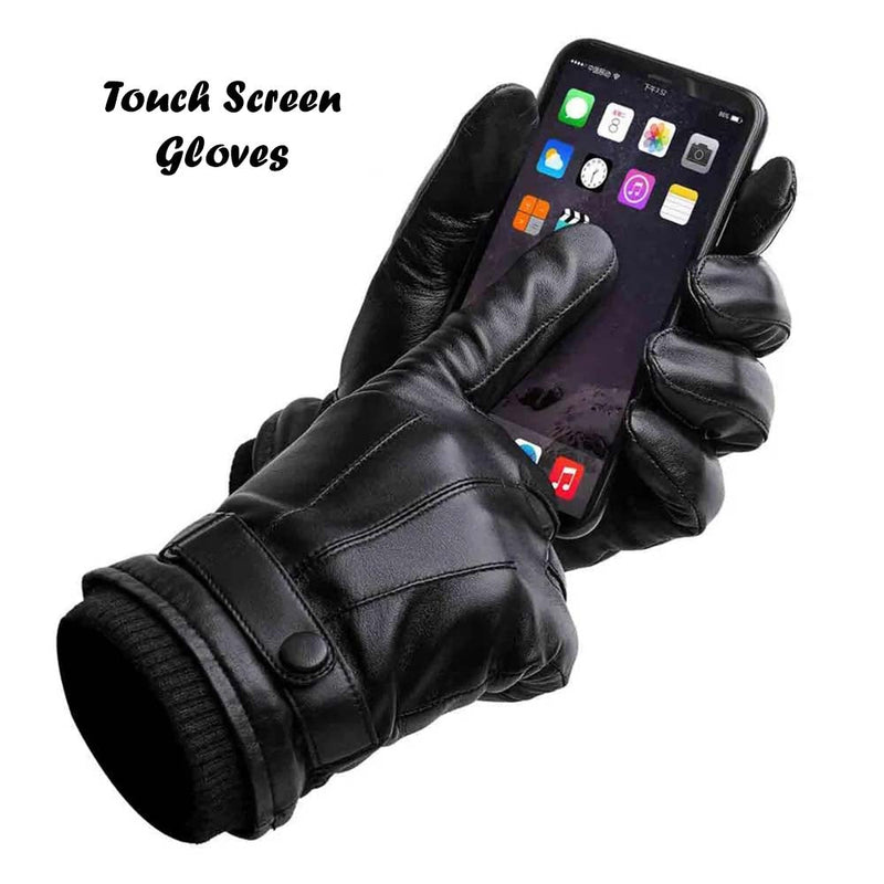 Warm Winter Leather Gloves Men's Windproof Thermal Gloves